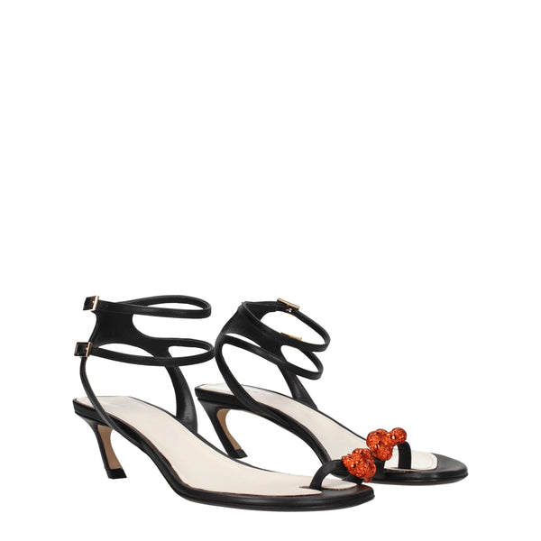 Black Leather Stiletto Heels Sandals Lanvin