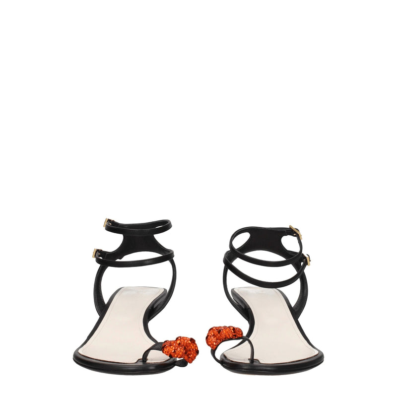 Black Leather Stiletto Heels Sandals Lanvin