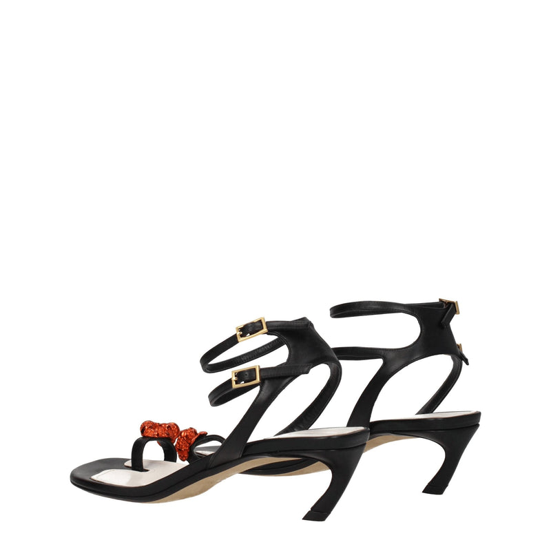 Black Leather Stiletto Heels Sandals Lanvin