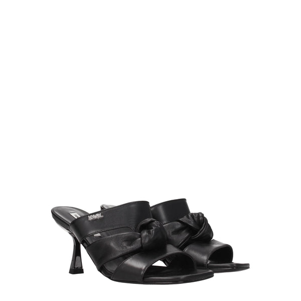 Black Leather Stiletto Heels Sandals Karl Lagerfeld