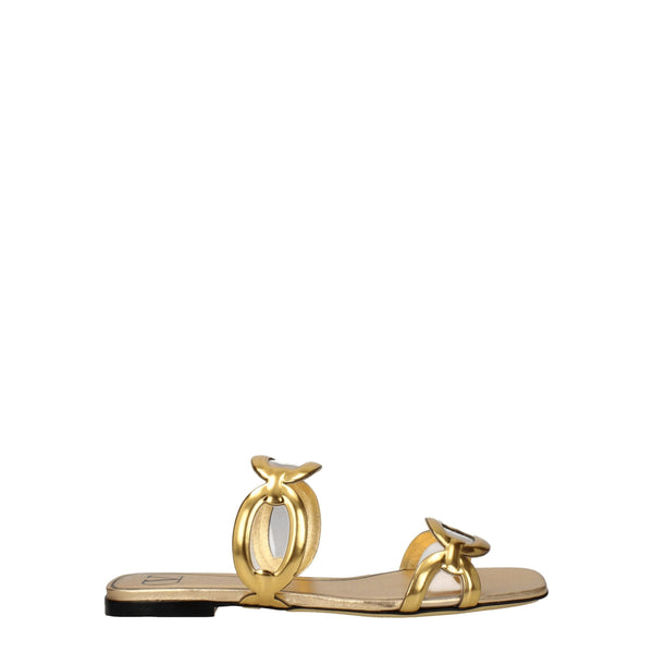 Gold Leather Slippers Sandals Valentino Garavani