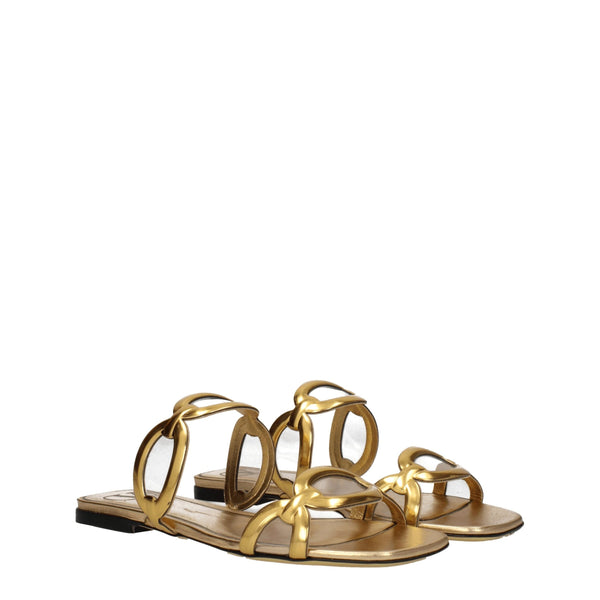 Gold Leather Slippers Sandals Valentino Garavani
