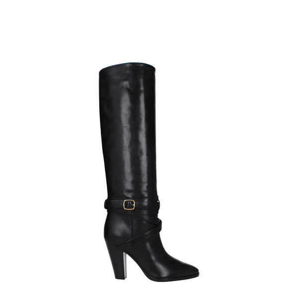 Black Leather High Heel Boots Celine