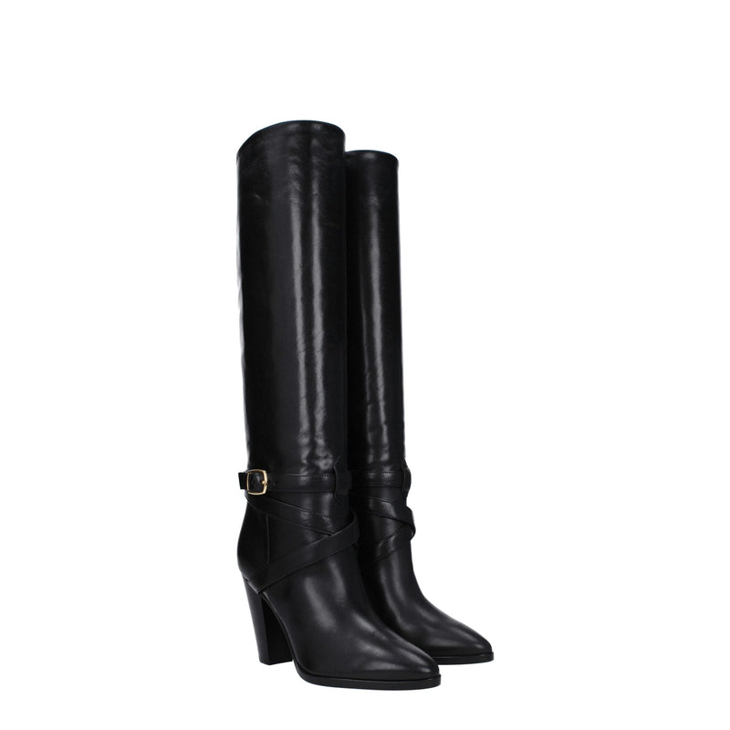 Black Leather High Heel Boots Celine