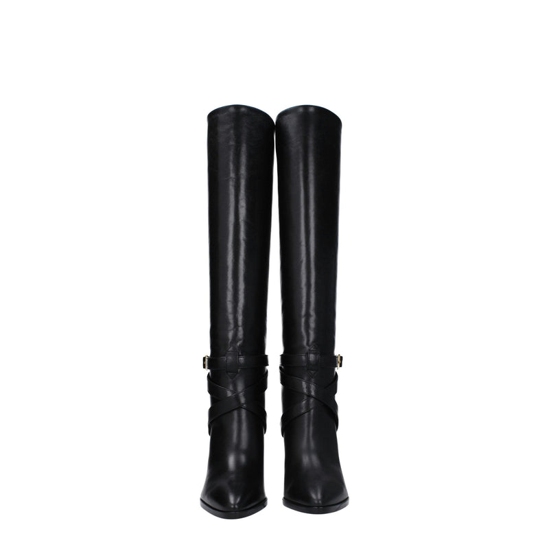 Black Leather High Heel Boots Celine