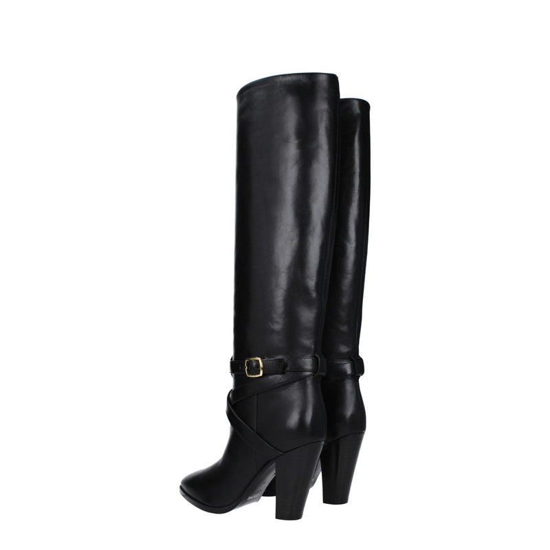 Black Leather High Heel Boots Celine