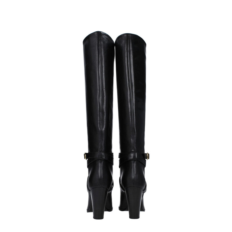 Black Leather High Heel Boots Celine