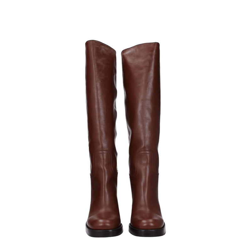 Brown Leather High Heel Boots Prada
