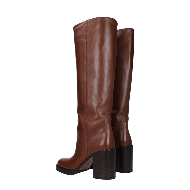 Brown Leather High Heel Boots Prada