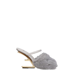 Gray Mink Slippers Sandals Fendi