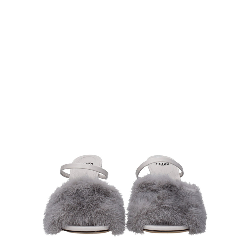 Gray Mink Slippers Sandals Fendi
