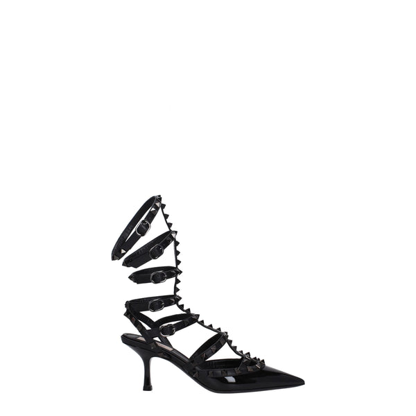 Black Leather Stiletto Heels Sandals Valentino Garavani