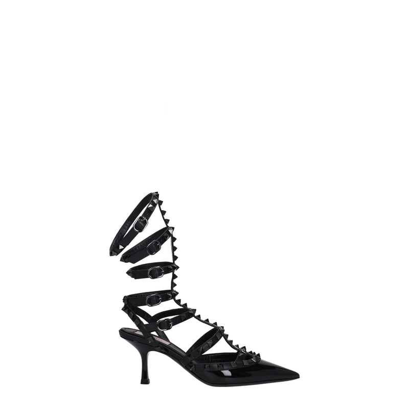 Black Leather Stiletto Heels Sandals Valentino Garavani