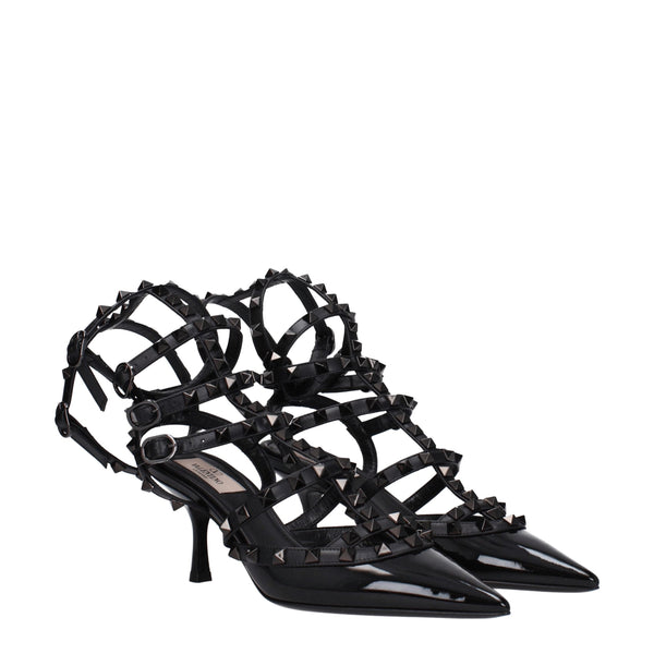 Black Leather Stiletto Heels Sandals Valentino Garavani