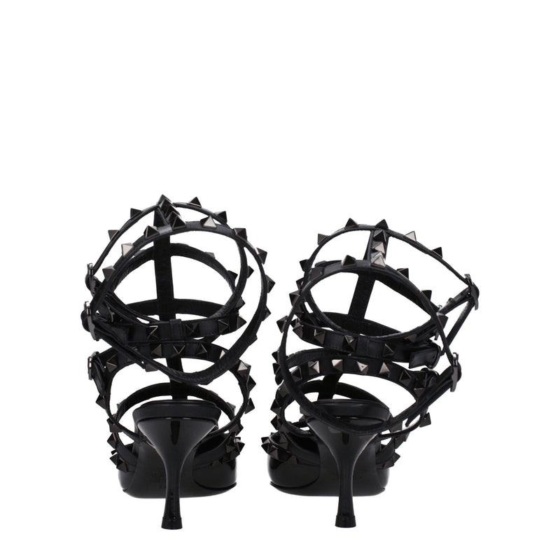 Black Leather Stiletto Heels Sandals Valentino Garavani