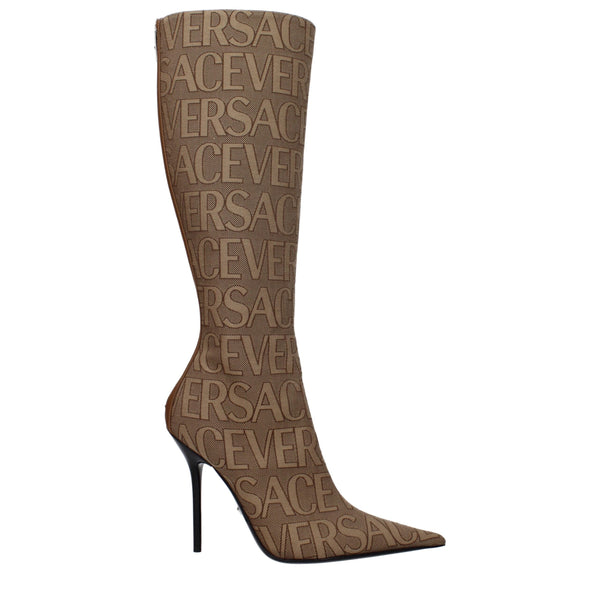 Beige Fabric High Heel Boots Versace