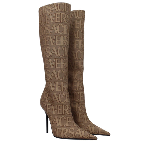 Beige Fabric High Heel Boots Versace