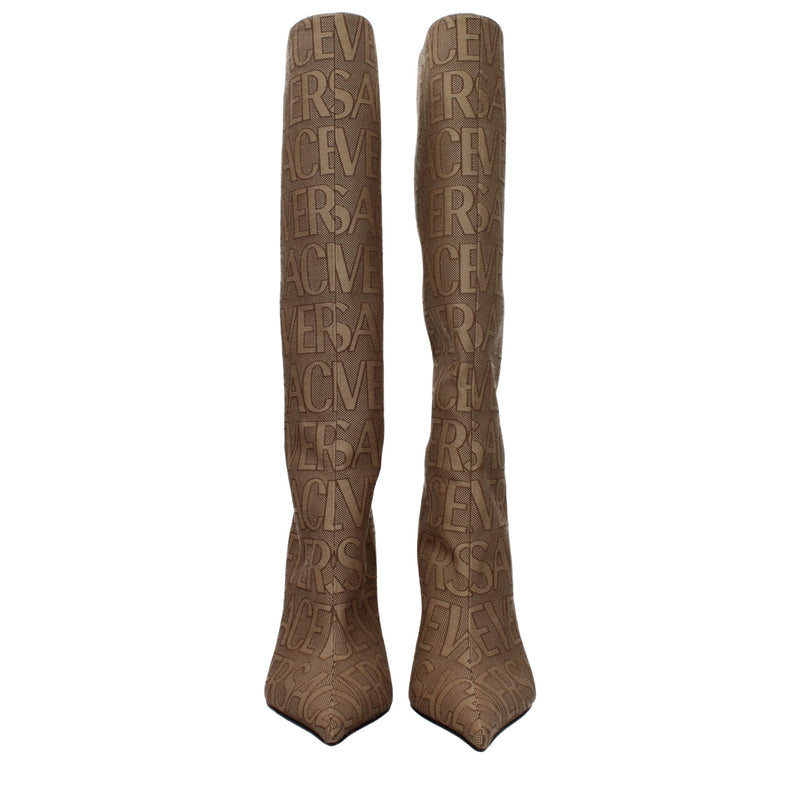 Beige Fabric High Heel Boots Versace
