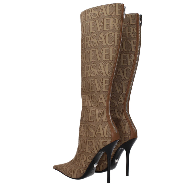 Beige Fabric High Heel Boots Versace