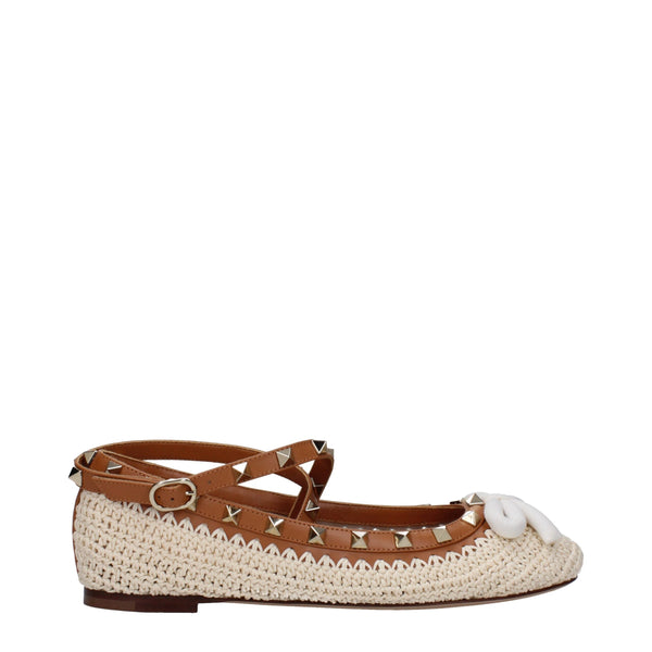 Beige Raffia Ballet Flats Valentino Garavani