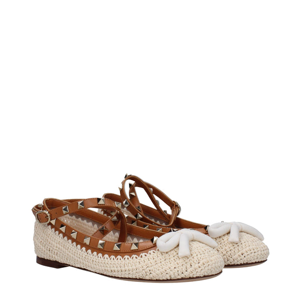 Beige Raffia Ballet Flats Valentino Garavani