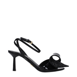 Black Leather Stiletto Heels Sandals Prada