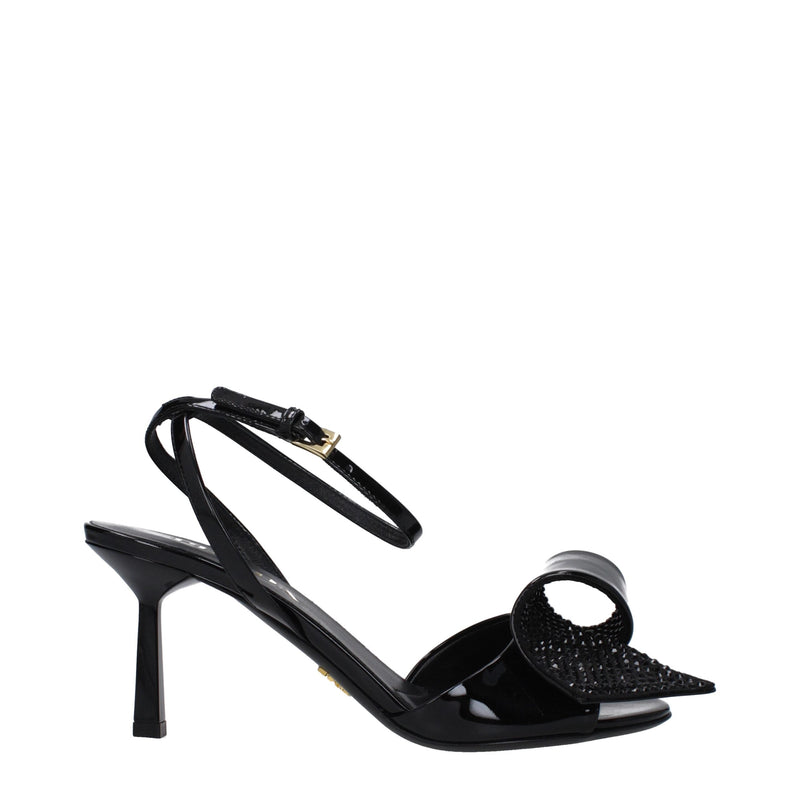 Black Leather Stiletto Heels Sandals Prada