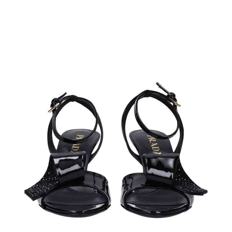Black Leather Stiletto Heels Sandals Prada
