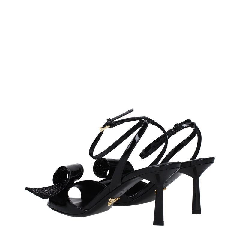 Black Leather Stiletto Heels Sandals Prada