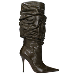 Green Leather High Heel Boots Amina Muaddi