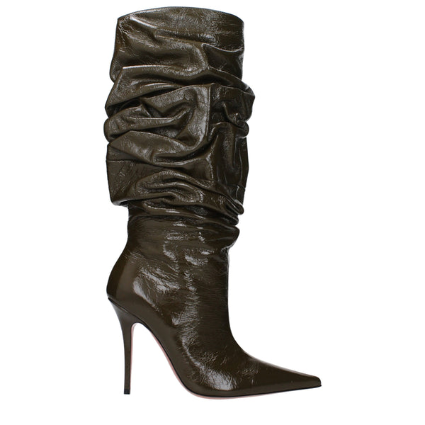 Green Leather High Heel Boots Amina Muaddi