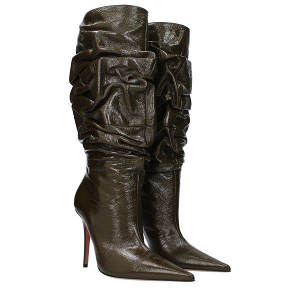 Green Leather High Heel Boots Amina Muaddi