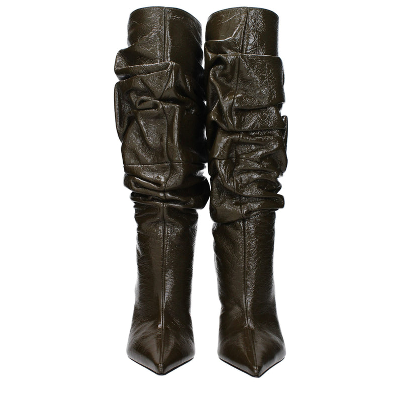 Green Leather High Heel Boots Amina Muaddi