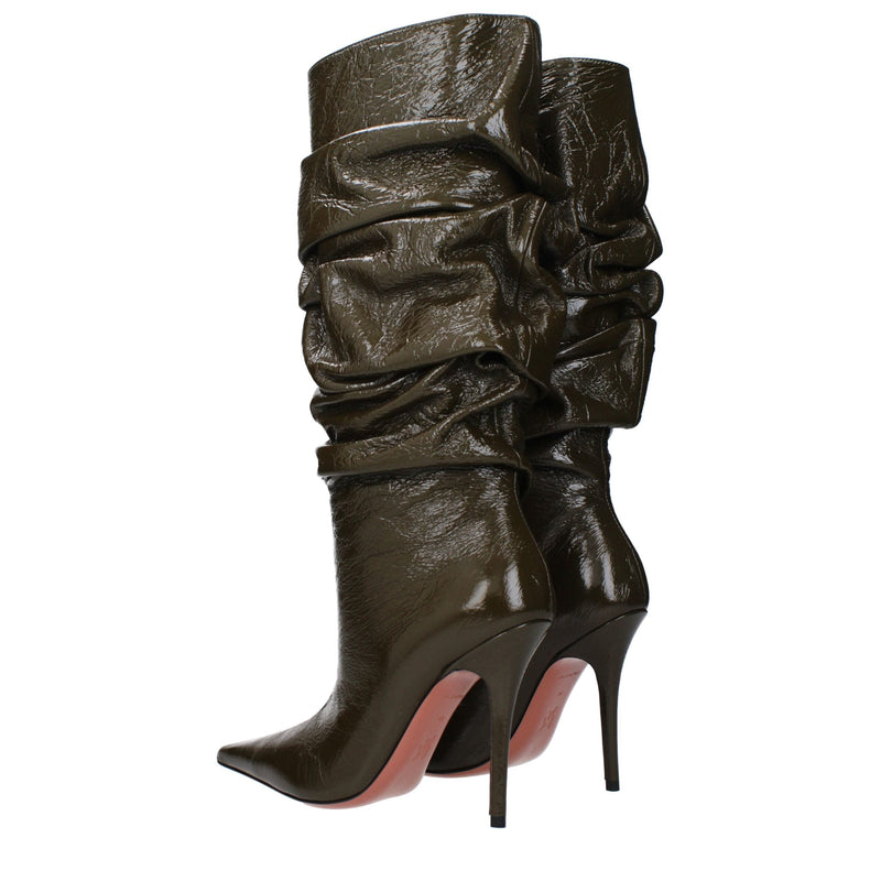 Green Leather High Heel Boots Amina Muaddi