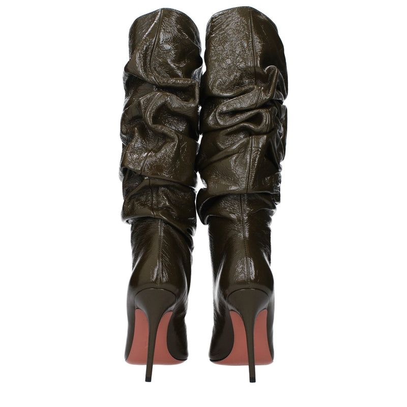 Green Leather High Heel Boots Amina Muaddi