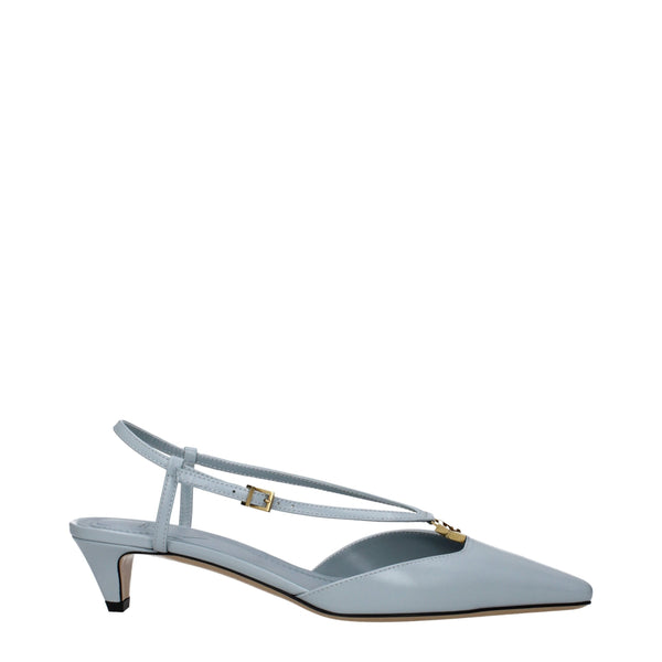 Light Blue Leather Flat Sandals Fendi
