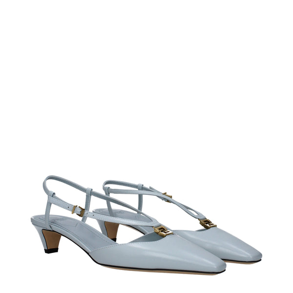Light Blue Leather Flat Sandals Fendi