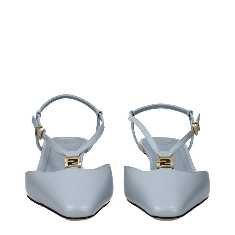 Light Blue Leather Flat Sandals Fendi
