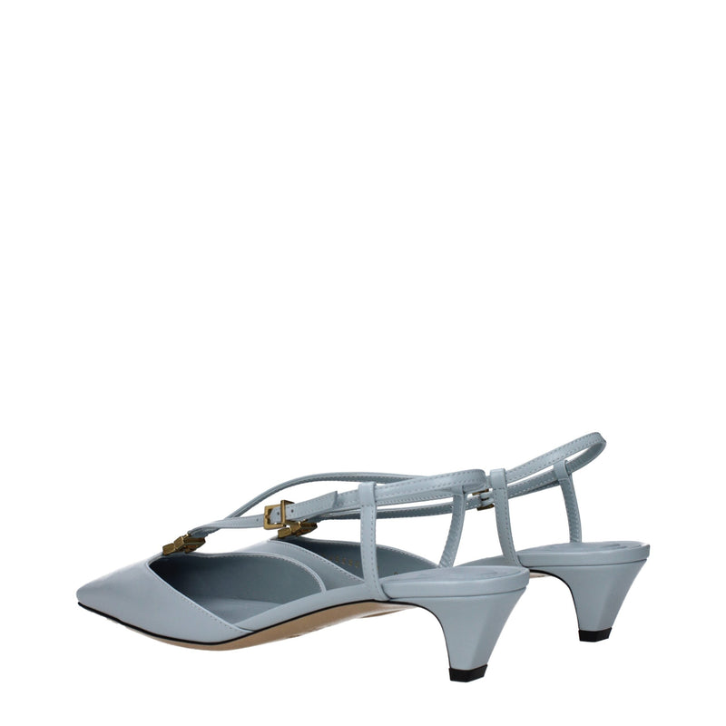 Light Blue Leather Flat Sandals Fendi