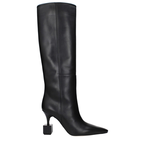 Black Leather High Heel Boots Jacquemus