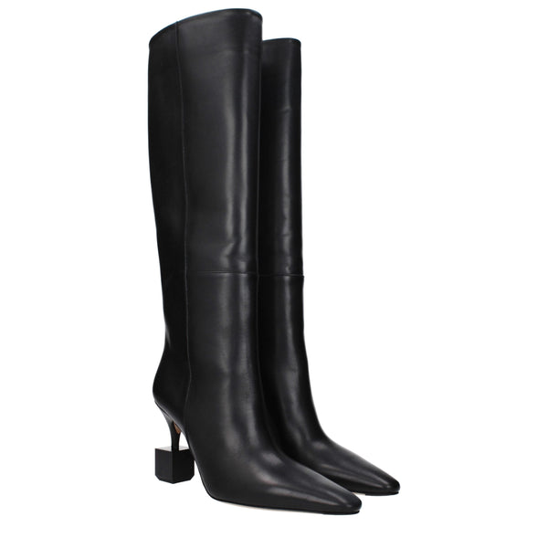 Black Leather High Heel Boots Jacquemus