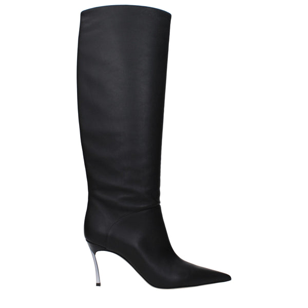 Black Leather High Heel Boots Casadei