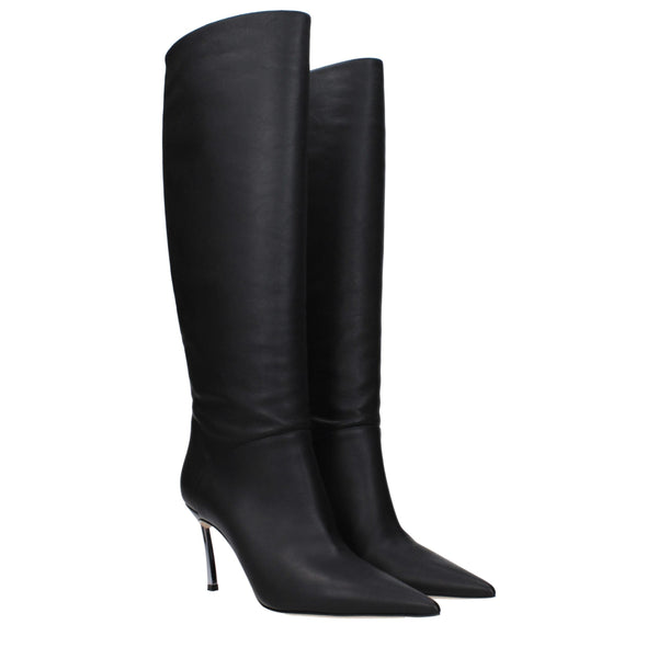Black Leather High Heel Boots Casadei