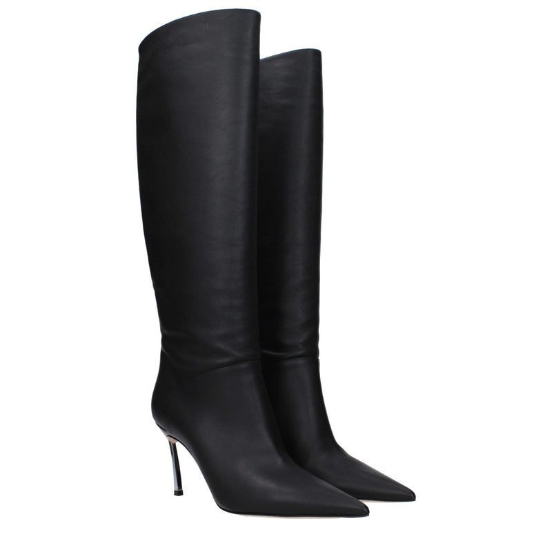 Black Leather High Heel Boots Casadei