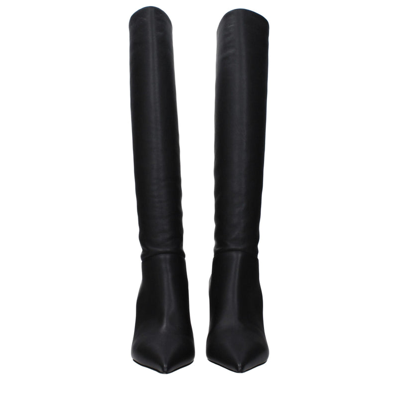 Black Leather High Heel Boots Casadei
