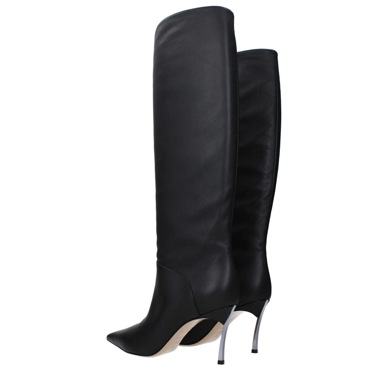 Black Leather High Heel Boots Casadei