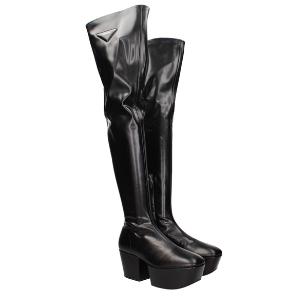 Black Leather Over The Knee Prada