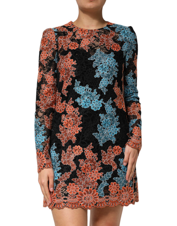 Multicolor Floral Embroidery Shift Mini Dress Dolce & Gabbana