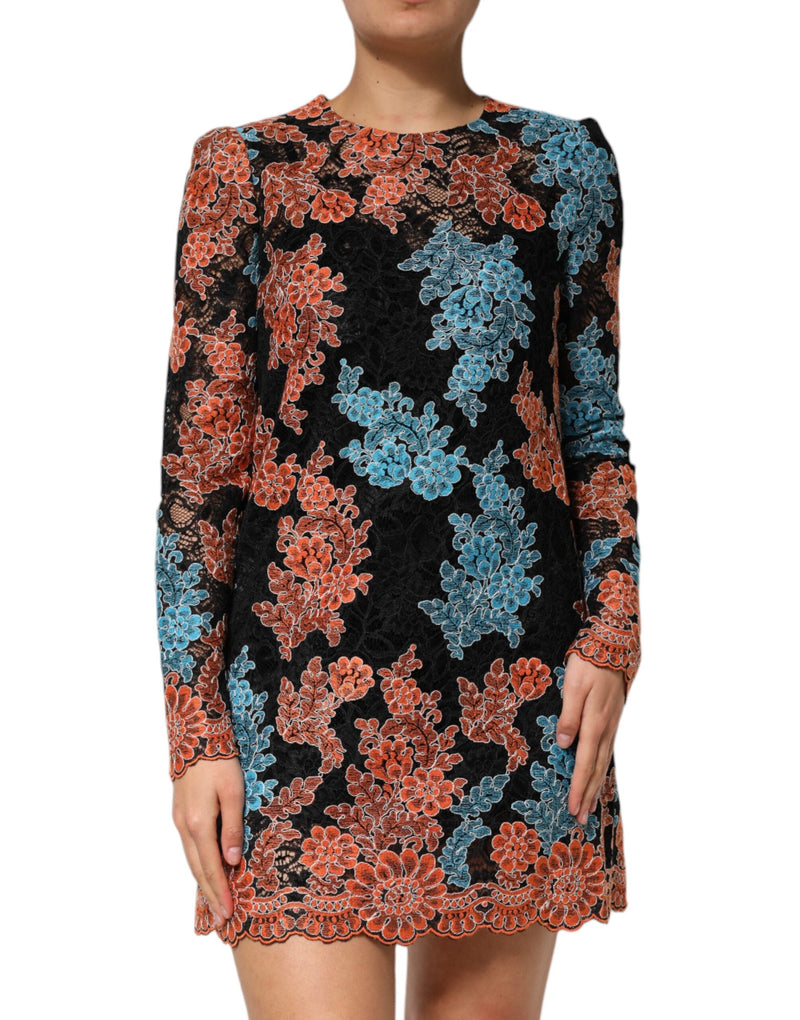 Multicolor Floral Embroidery Shift Mini Dress Dolce & Gabbana