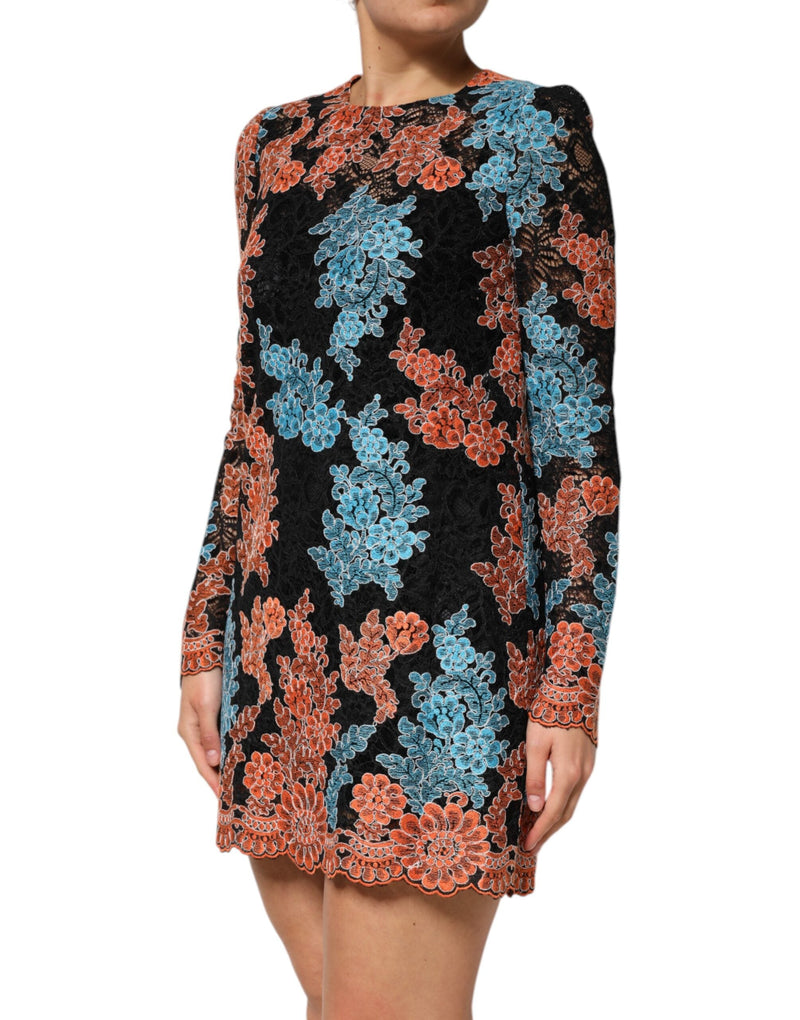 Multicolor Floral Embroidery Shift Mini Dress Dolce & Gabbana
